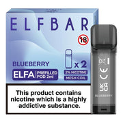 Elf Bar Elfa prefilled pod in Blueberry flavor, delivering a sweet and juicy blueberry taste, designed for use with the Elf Bar Elfa device for a smooth and refreshing vaping experience.